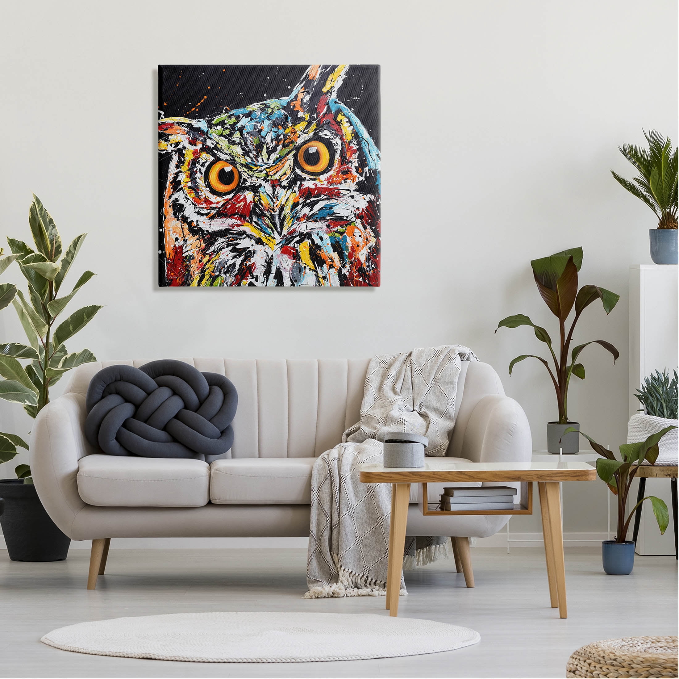 Street Style Horned Owl Splatter Animals & Insects Painting Gallery Wrapped Canvas Print Wall Art