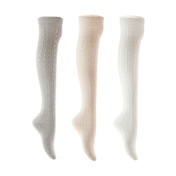 Lian LifeStyle Women's 3 Pair Adorable Comfortable Soft Thigh High Over Knee High Cotton Socks Size 6-9 L1024 Light Grey,Cream,White