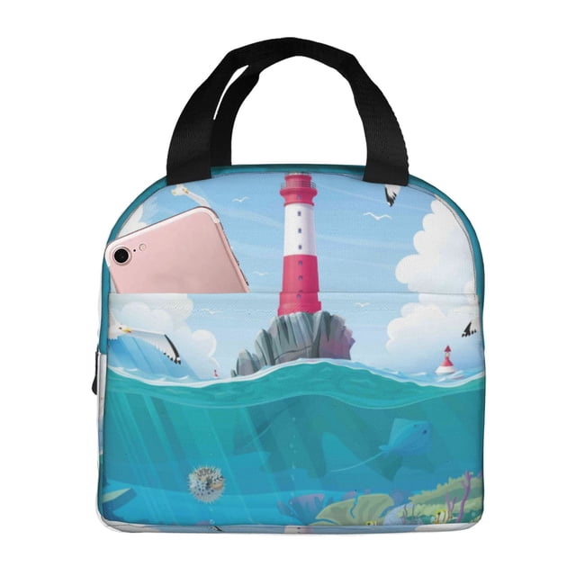 Easygdp Lighthouse Sea Port Bolsa Térmica Premium - Tela Oxford Impermeable, Gran Capacidad, Bolsillo Frontal, Unisex para Trabajo, Escuela, Actividades al Aire Libre y Picnics