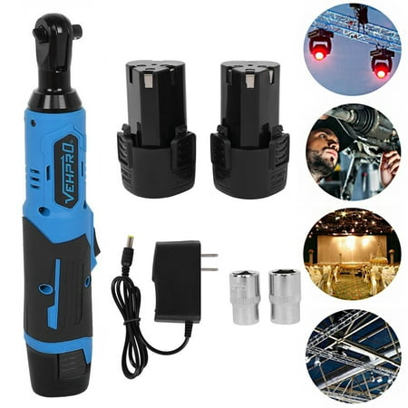 

3/8 12V Electric Cordless Ratchet Right Angle Wrench Tool & 2X Li-ion Battery