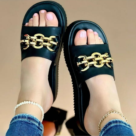 

Summer Savings Clearance 2023! TAGOLD Womens Slippers Wide Sandals for Women Women s Flat Shoes Ladies Thick Bottom Sandals Summer Causal Slippers