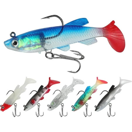 GOANDO 6Pcs Soft Fishing Lures Plastic Swimbaits Fishing Jig Kit for Bass Trout Walleye Crappie Fishing Gear and Equipment Fit Saltwater Freshwater