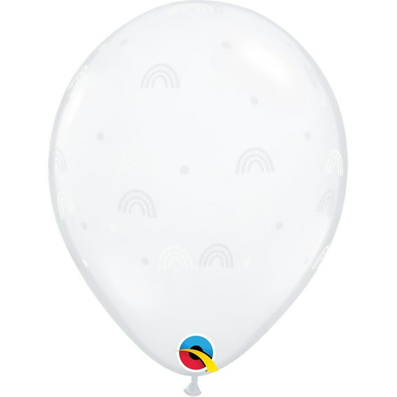 11 inch Boho Rainbow & Dots Diamond Clear Latex Balloons (6 Pack) - Party Supplies Decorations