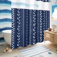 thumbnail image 6 of No Hook Shower Curtain, Modern Simple Lines Shower Curtains for Bathroom with See Through Top Window, Rustic Leaf Vertical Stripes Navy Blue Waterproof & Washable Bath Curtain Standard 72"x72", 6 of 9