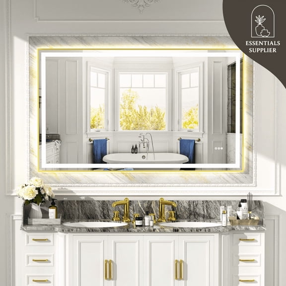 60x36" Gold Framed LED Mirror with Dual Front & Back Light Strips
