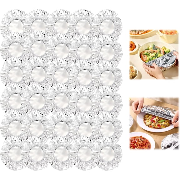Aluminum Foil Elastic Food Cover 30 Pcs, Reusable Fresh Keeping Food Cover for Kitchen Parties Picnics, Heat Retaining Storage Covers for Bowls Plates Pots