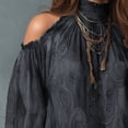 thumbnail image 5 of Helii Long Sleeve Shirts for Women Cold Shoulder Halter Neck Chiffon Blouse Boho Print Elegant Shirts Autumn Fall Outfift Casual Office Work Top, 5 of 7