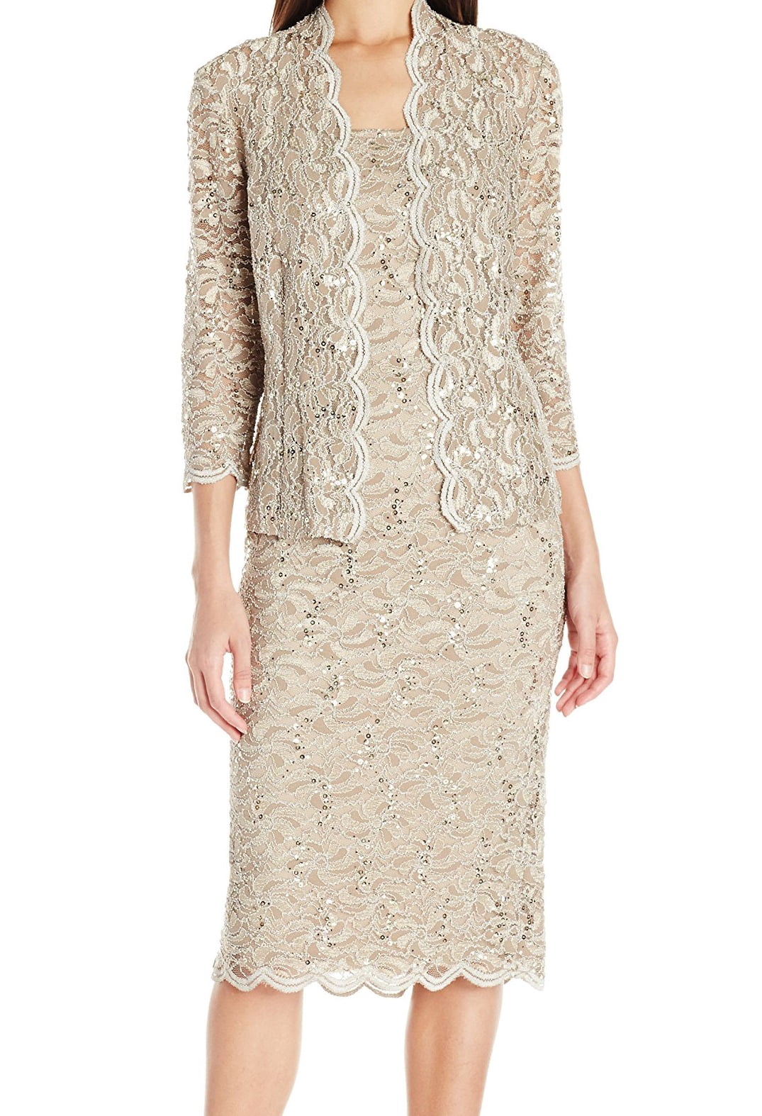 Womens Petite Sequin Lace Sheath Dress 