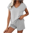 thumbnail image 2 of NominalSnug Womens Pajamas Sets Built in Bra Cap Sleeve V Neck Striped Top Elastic Waisted Shorts Sleepwear, 2 of 8