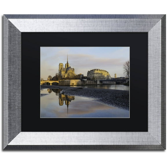 Trademark Fine Art "Sunrise in Notre Dame de Paris" Canvas Art by Mathieu Rivrin, Black Matte, Silver Frame