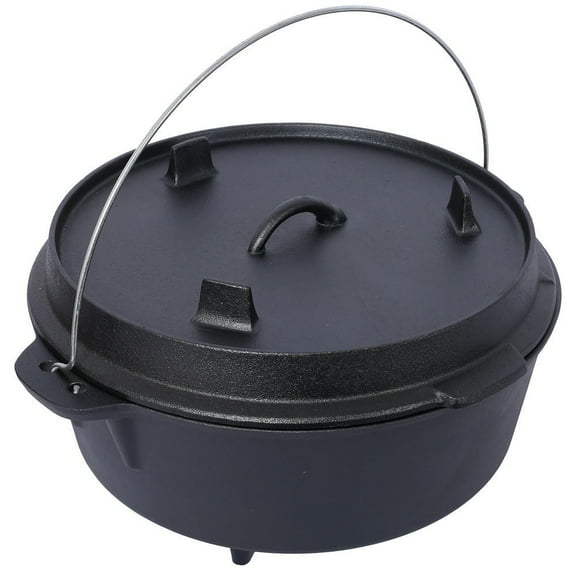 YYAo Pre-Seasoned Cast Iron Dutch Oven, Outdoor Camping Deep Pot for Camping Fireplace Cooking BBQ Baking Campfire, Leg Base, 12 Quart
