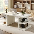 thumbnail image 4 of Finmind 63" Modern Executive Office Desk with Storage Shelves, Home Computer Desk, White, 4 of 10