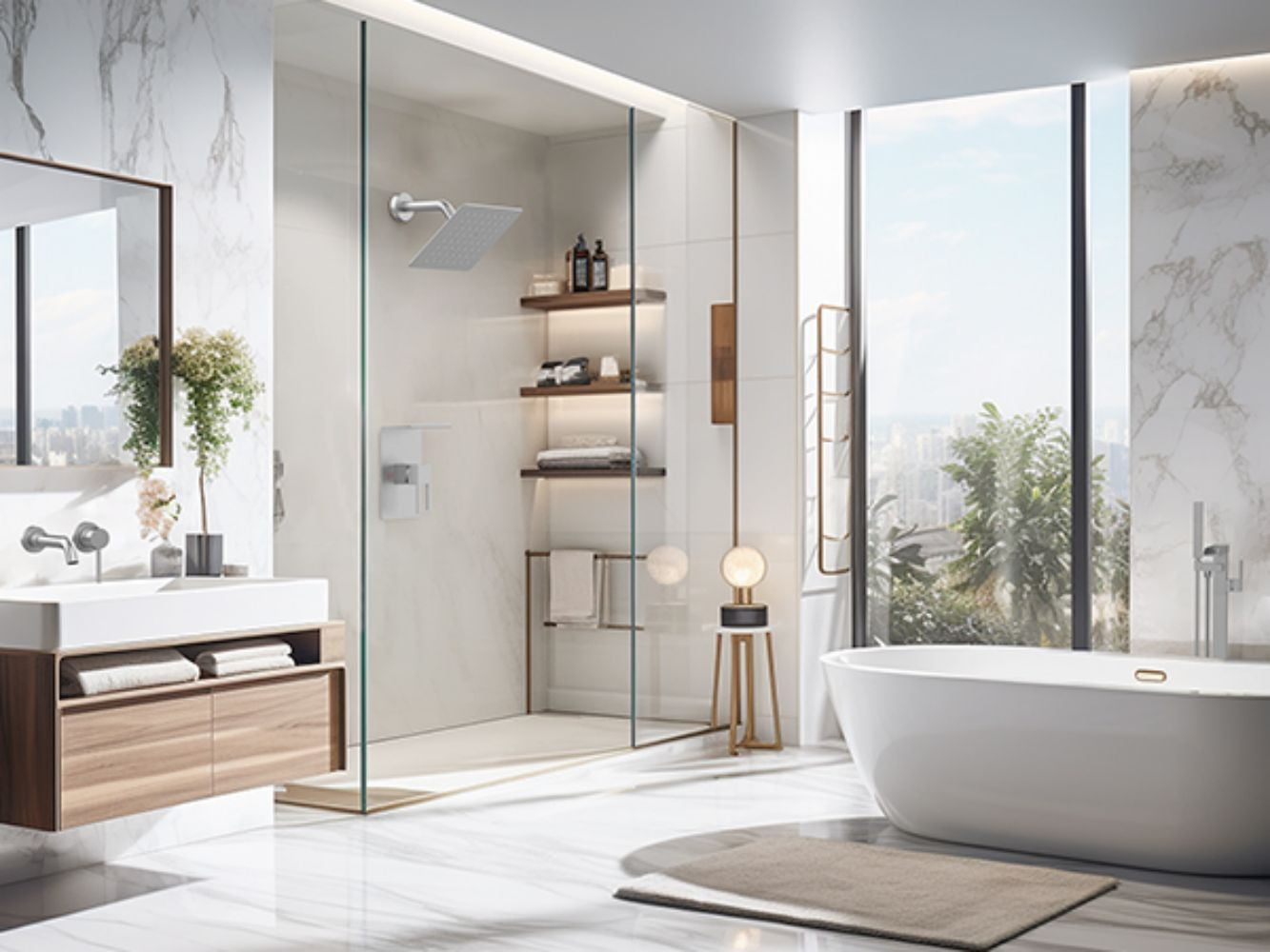 Brushed Nickel Shower Faucet Set with 8 Inch Rain Shower Head, Single Handle Shower System with Storage Shelf, Modern Wall Mounted Bathroom Fixture for Full Body Coverage
