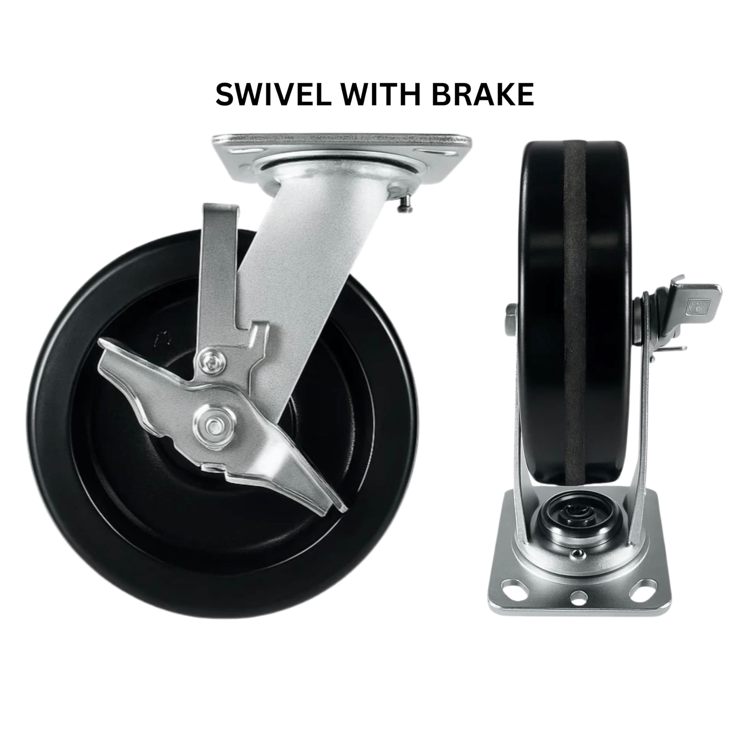 4 Heavy Duty Caster Set 4" Phenolic Wheels - 4 Swivel with Brake
