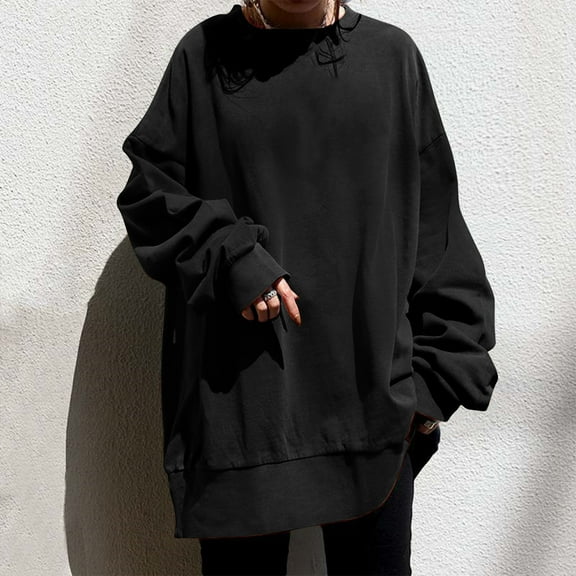 ylioge S-5X Plus Size Sweatshirts for Women Long Sleeve Crewneck Shirts Womens Casual Solid Color Loose Pullover Loungewear Workout Sweatshirt Tops