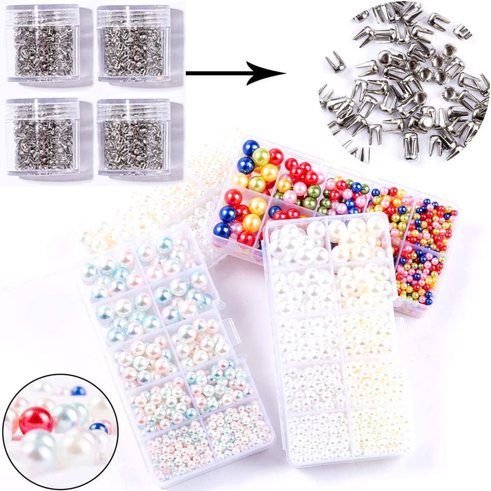 BIMZUC 2350-Piece Hand-Press Pearl Setting Machine Kit with 5 Nozzles, Mixed Pearls and Rivets for DIY Clothes Hats Shoes Jewelry Making, 11.8 inches / 30 cm Portable Craft Tool Set