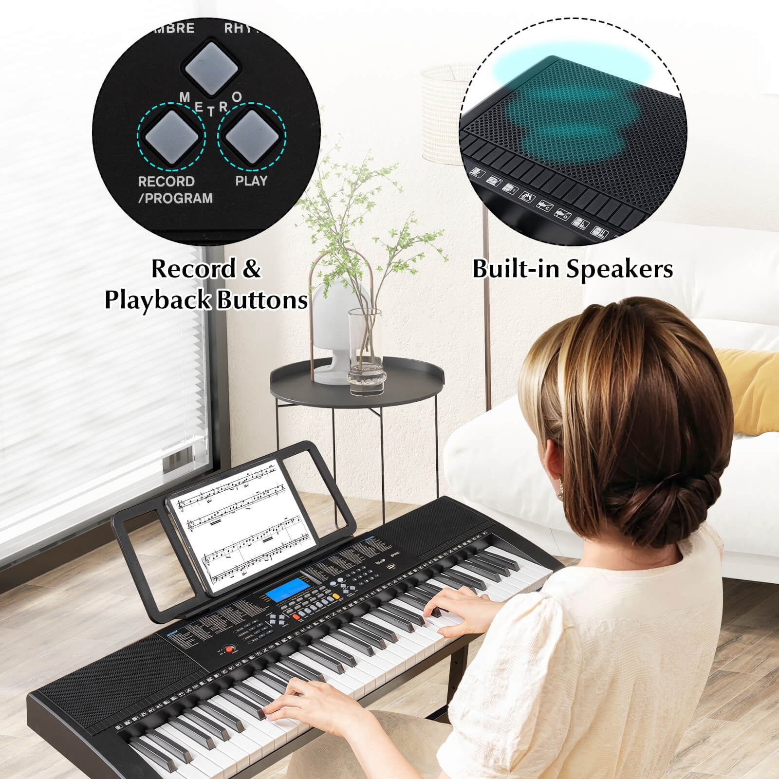 Infans 61-Key Electronic Keyboard Piano w/Lighted Keys Stand Bench Headphone