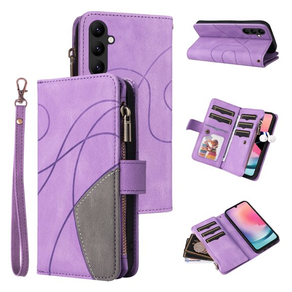 Wallet Case for Samsung Galaxy A25 5G, PU Leather Zipper Storage Bag Kickstand Shockproof Flip Cover for Samsung Galaxy A25 5G