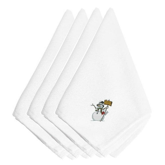 Christmas Seasons Greetings Snowman Embroidered Napkins Set of 4
