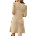 thumbnail image 7 of Ndbuld Dresses for Women Fall Square Neck Long Sleeve Knee Length Dress with Pockets Khaki S, 7 of 7