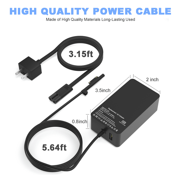 Caricabatteria Auto Per Microsoft Surface - DC 15V 100W, Compatibile Con Surface Pro, Laptop, Go, Book - Foto 12