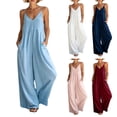 thumbnail image 2 of Women's Spaghetti Strap Jumpsuit - Boho V Neck Loose Sleeveless One Piece Wide Leg Pants Romper with Pockets, 2 of 6