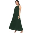 thumbnail image 2 of eloria Women's Georgette Roundneck Casual Summer Pleated A Line Sleevless Long Dress, Color : Bottle Green | Size : L, 2 of 5