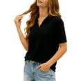 thumbnail image 3 of Women's Short Sleeve Collared Loose Fit T-Shirt Tops Blouses Solid Color Casual Daily Wear Business Casual Work Office Vacation Fashion Essential for Women | CSEONE,Black L, 3 of 9