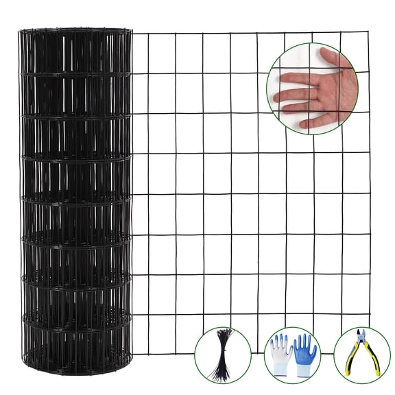 Garvee Hardware Cloth 24" x 50' – 3"*2" Mesh 19 Gauge, Black Vinyl Coated Wire Mesh Roll (Inside Galvanized) with Cutting Plier & Gloves for Chicken Wire Fencing, Garden Fence, Gopher Guard