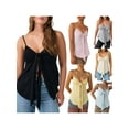 thumbnail image 3 of Rdhnmea Women Twist Front Split Cami Crop Tops Spaghetti Strap Asymmetrical Hem Top Slim Fit Camisole Shirts Streetwear, 3 of 7