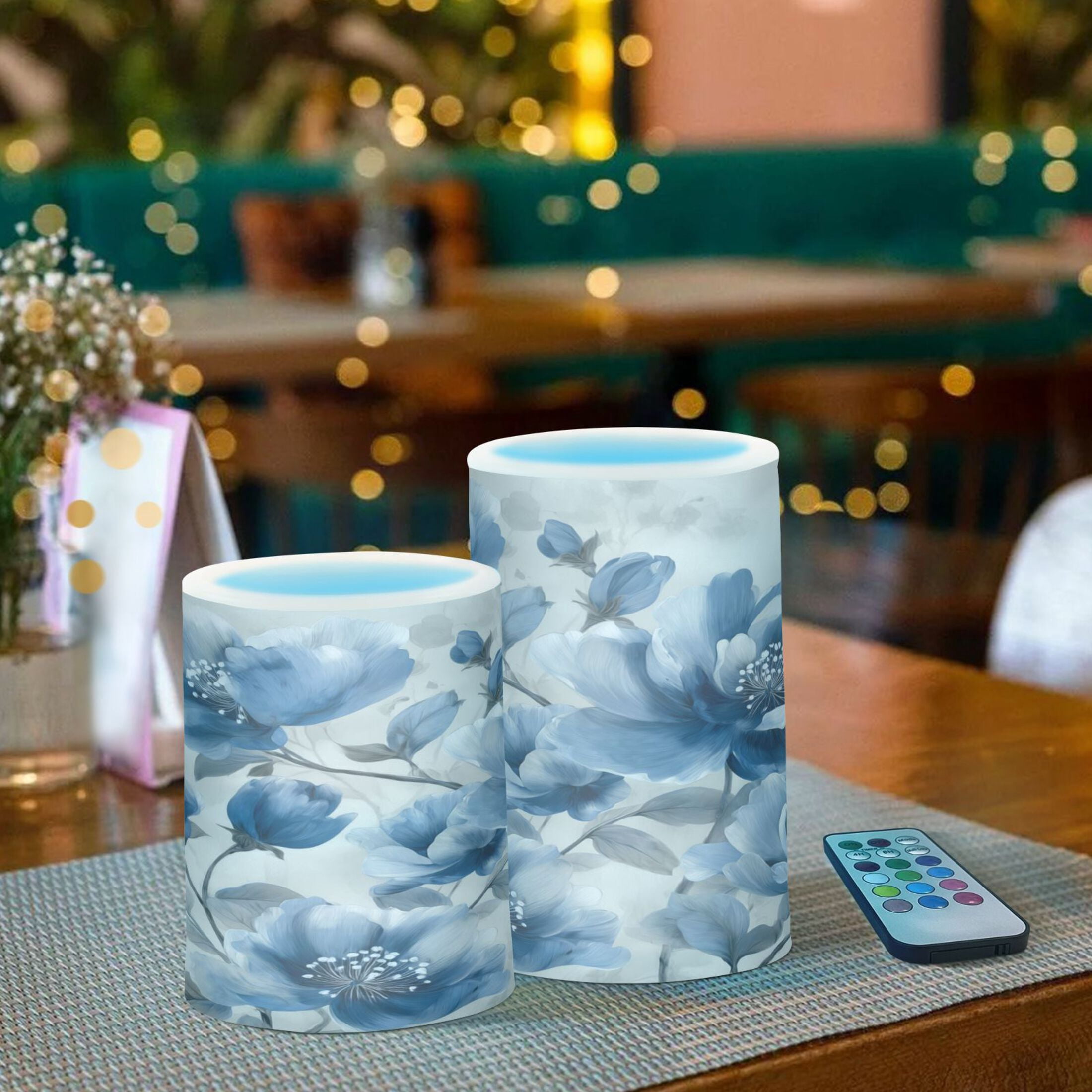 Electronic Candles Light Combination 3x5In, 3x4In Flameless Candles Plastic Festive Decoration Party Christmas Decoration Lovely White Flowers