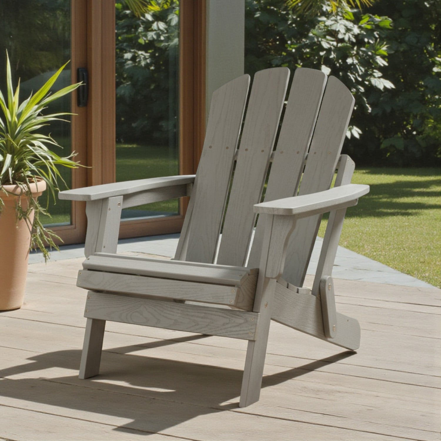 Tcbosik Adirondack Chair, Outdoor Folding Chair, Wooden Patio Chair for Lawn, Garden, Porch, Space Saving, Grey