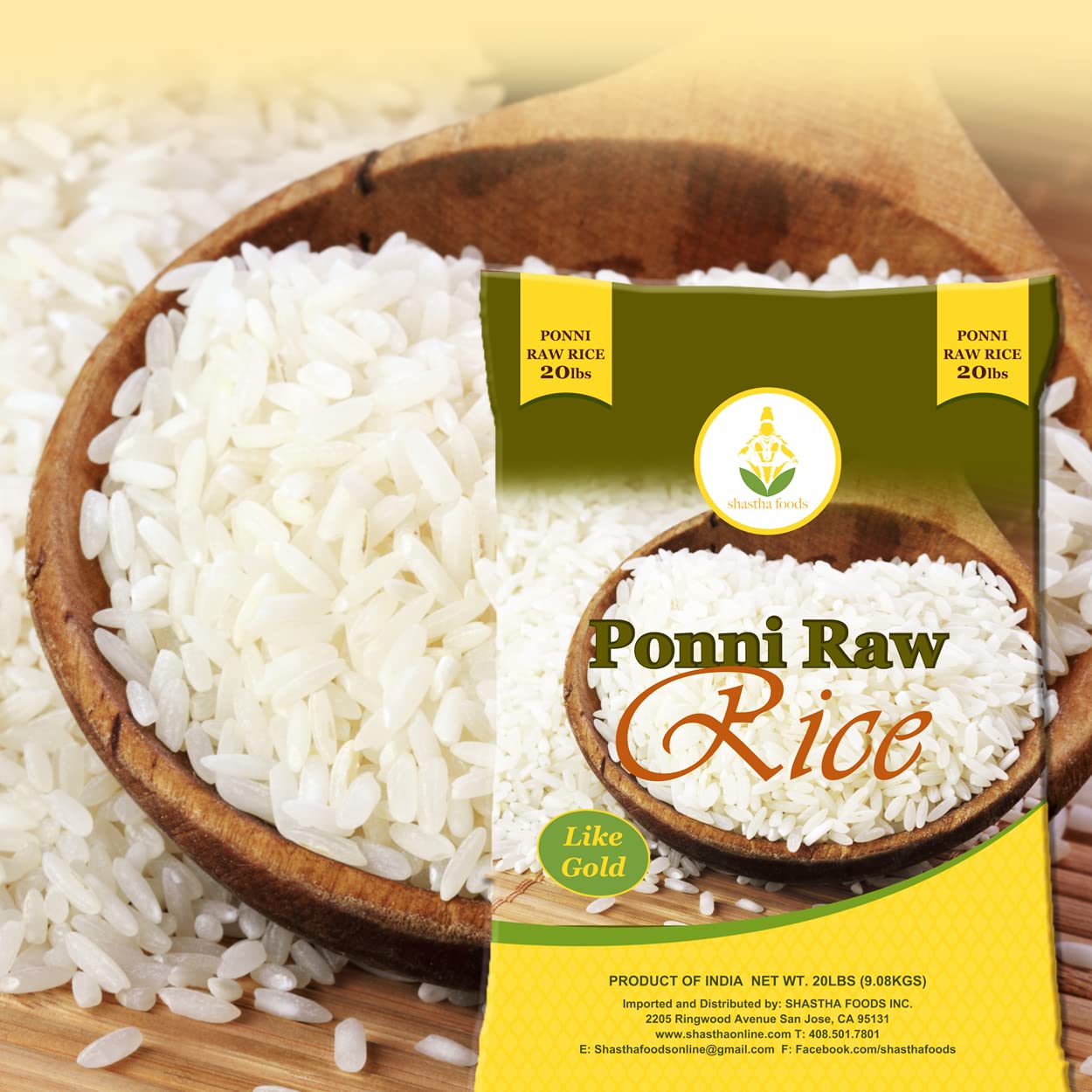 Shastha Ponni Raw Rice 20lbs (Pack of 1)