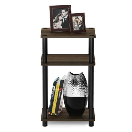 Furinno Just 3-Tier Turn-N-Tube End Table, 1-Pack, Columbia Walnut/Black