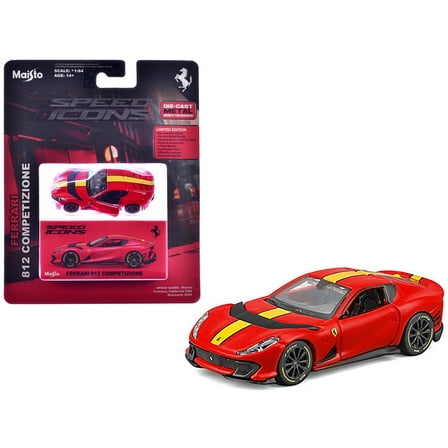 Ferrari 812 Competizione Red with Yellow Stripe "Speed Icons" Series 1/64 Diecast Motorcycle Model by Maisto