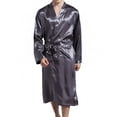 thumbnail image 2 of SWSMCLT Men's Long Sleeve Satin Bath Robe High Waisted Sleepwear Silk Long Robes Summer Thin Fall Soft Sleeping House Comfy Satin Dark Grey X-Large, 2 of 4