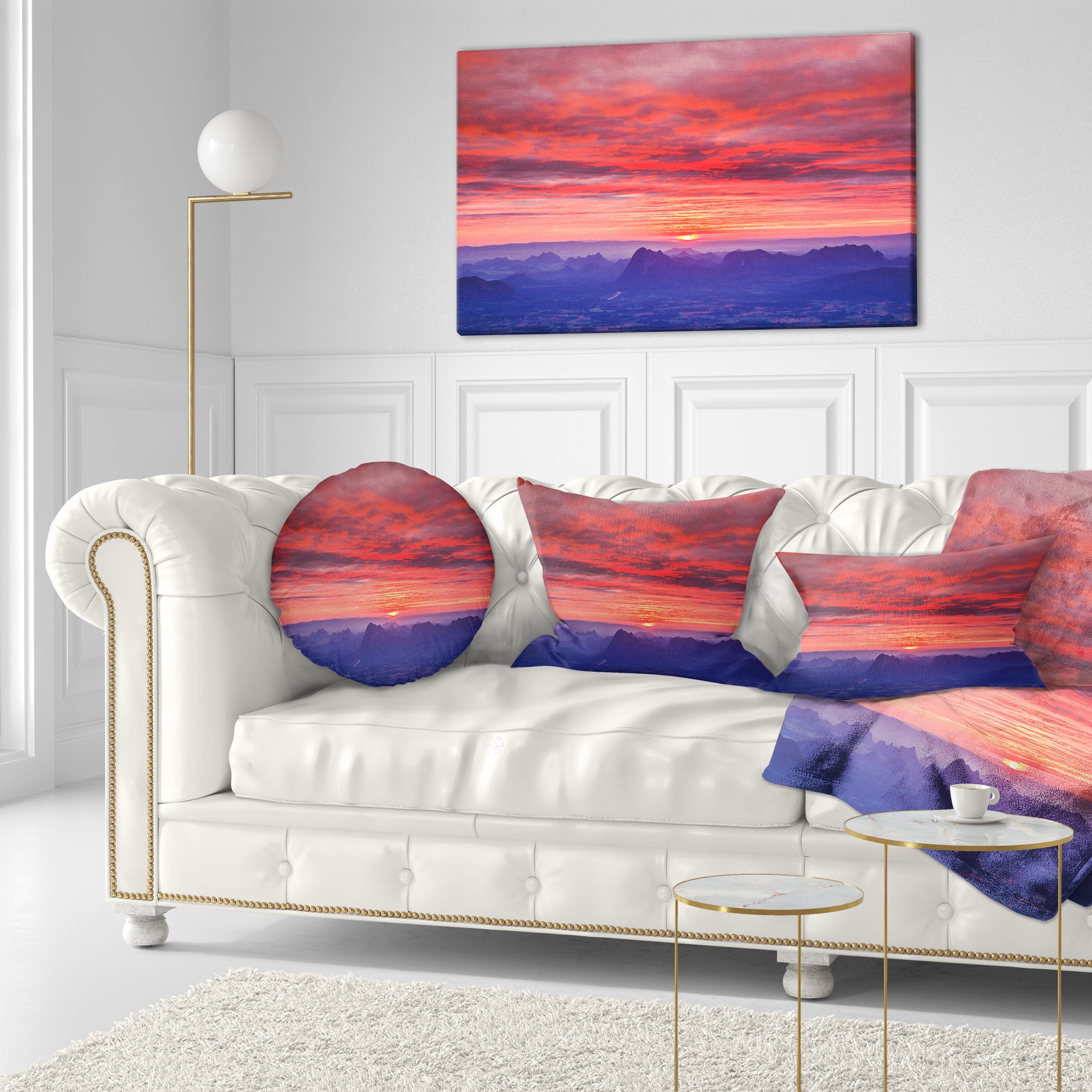 Designart First Light Morning Sunrise - Skyline Photography Throw Pillow - 12x20