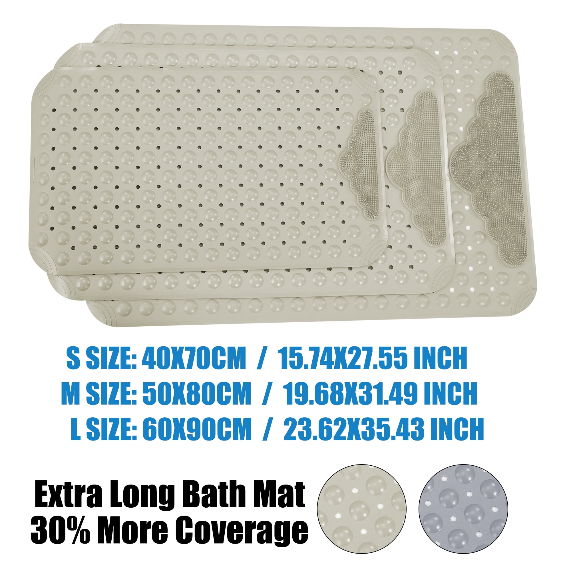 SAYFUT Bathtub and Shower Mats, Extra Long Machine Washable Non-Slip Bath Mat for Bathroom (31.5'' x 20''), Beige