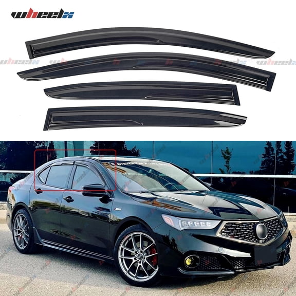 4PCS Black Mugen Style Tape-On Window Visors, Rain Guards Wind Deflectors Compatible with 2015-2020 Acura TLX, Automotive Exterior Vent Accessories