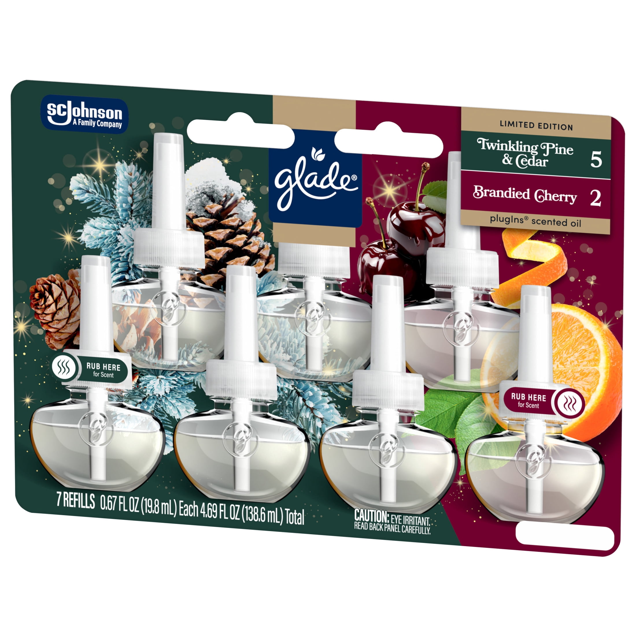 Glade® PlugIns® Refills Air Freshener, Twinkling Pine & Cedar and Brandied Cherry, 4.69oz., 7 count