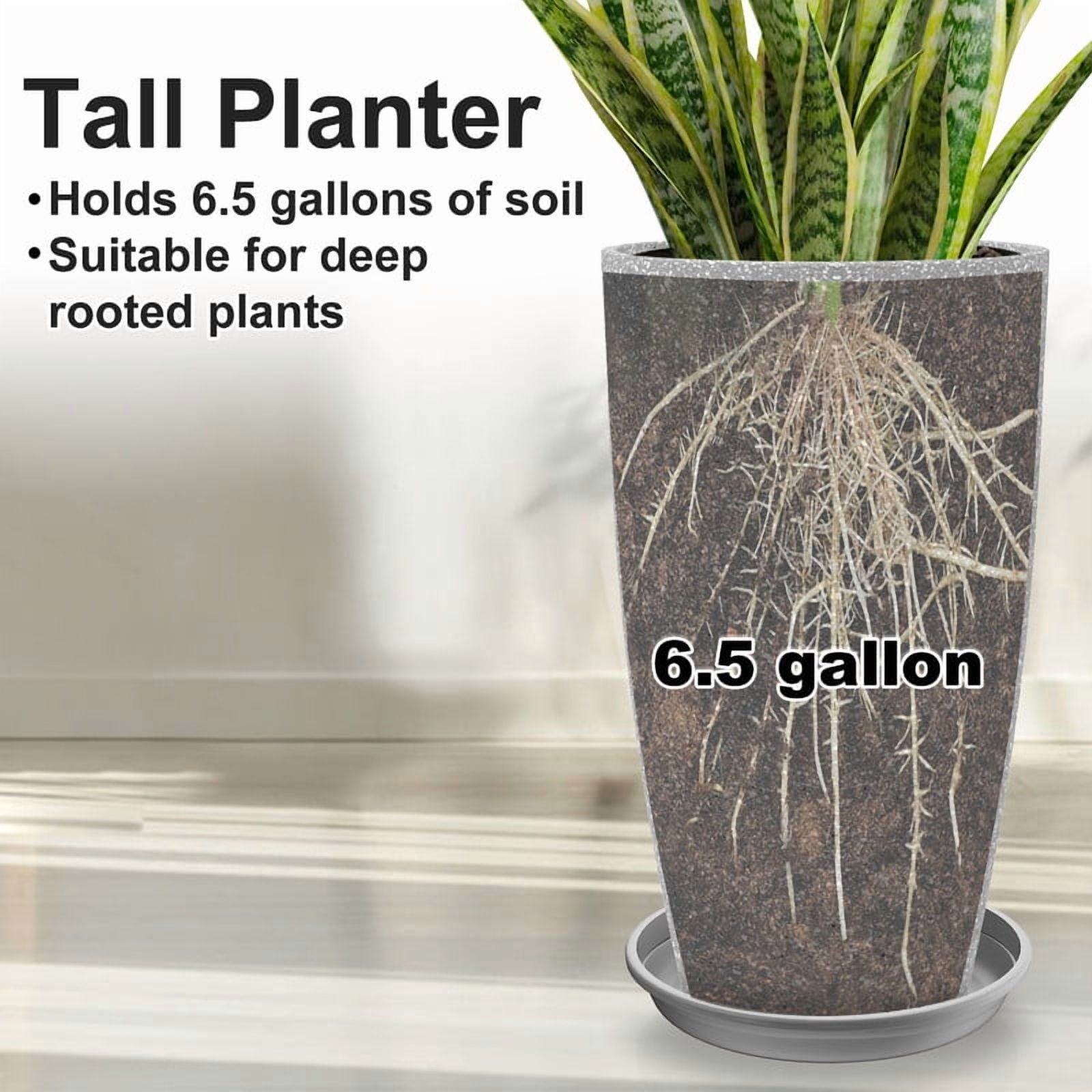 2-Pack Extra Large Gray Flower Pots, 21" Lightweight Modern Planters for Outdoor & Indoor Use, Porch Patio Deck Decor