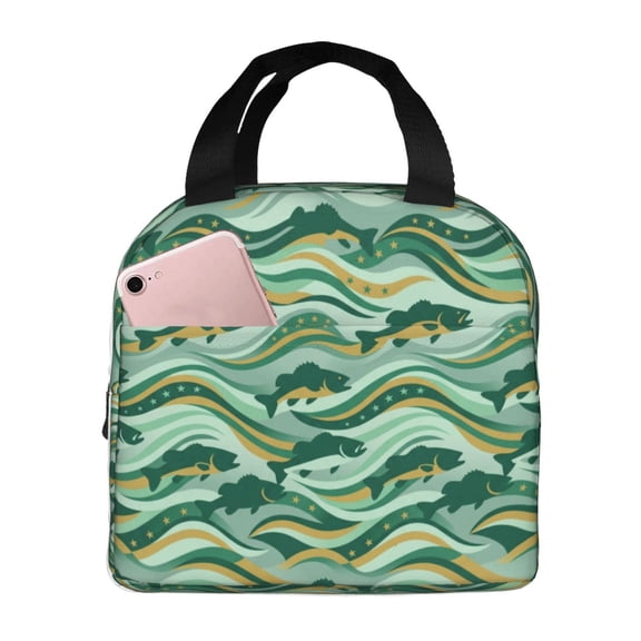 Camo Fish Insulated Lunch Box Reusable Lunch Bag Women Men Cooler Tote Bag For Work Picnic Office