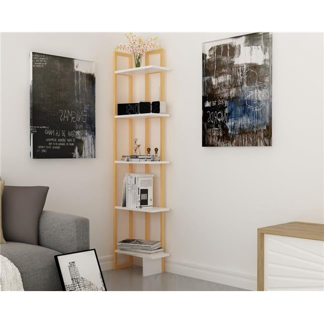 Decorotika MAL71BCB03 71 in. Alice Industrial Corner Unit Bookcase - Gold & White