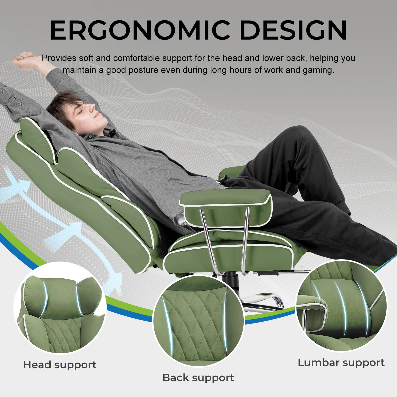GTRACING Ergonomic Executive Cozy Fabric Gaming Office Chair with Footrest, Green