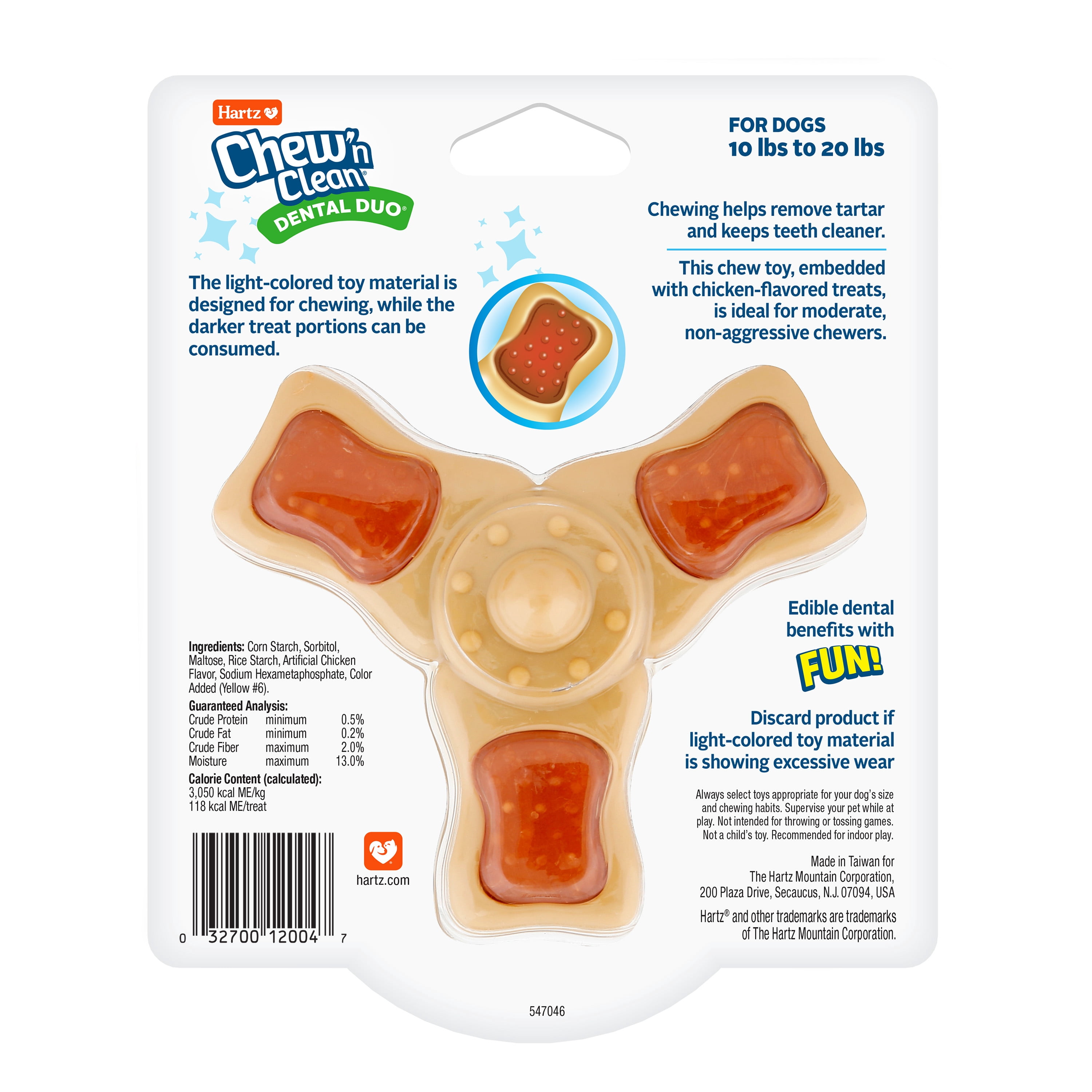 (4 pack) Hartz Chew ‘n Clean Tri-Point Chew Toy, Chicken Flavored Dog Toy For Moderate Chewers, Small