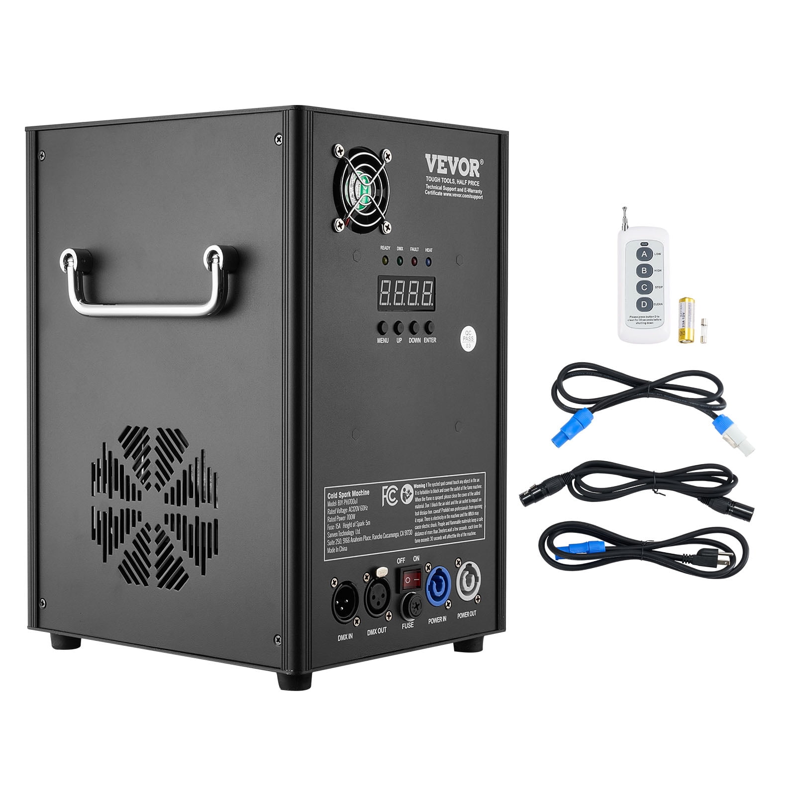 VEVOR Cold Spark Machine, 700W Output Fireworks Controller, 6.6-16.4ft Adjustable Height, with Advanced DMX System,LED Screen,Portable Handle,HeavyDuty Aluminum Alloy for Stage DJ Wedding Event,Party