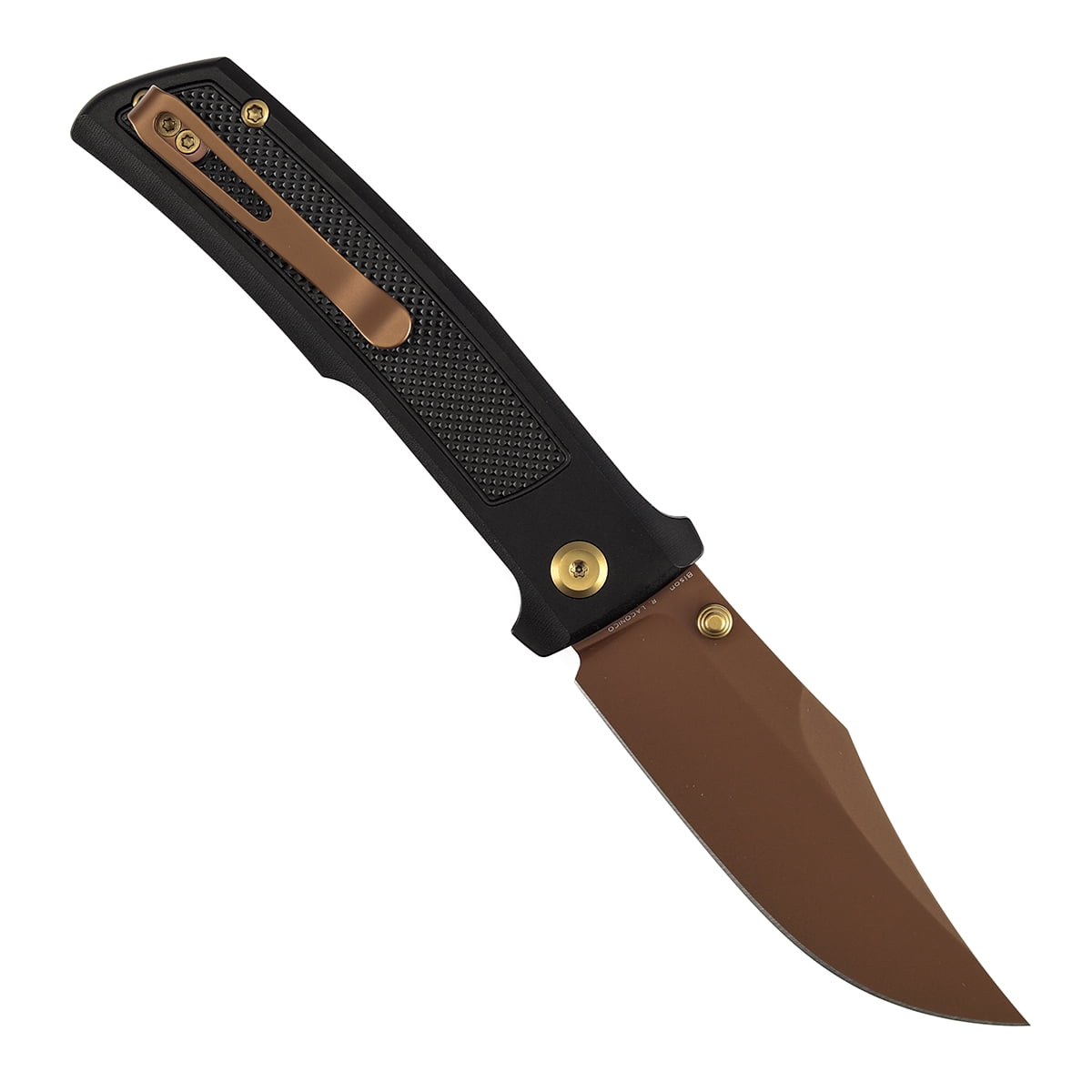 Tenable Bison Folding Knife 3.24'' Rose Gold Nitro V Blade,Aluminum Handle with Frag Pattern,B2108A3