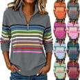 thumbnail image 5 of Moxiu Striped Quarter Zip Sweatshirt Women Long Sleeve Pullover Tops Fall Winter Stand Collar Rainbow Colorful Sweat Shirts Green,M, 5 of 7