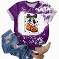 thumbnail image 4 of NOLDARES Halloween Bow Pumpkin Shirt for Women Spooky Season Graphic T Shirt Fall Halloween Short Sleeve Tee Tops,Purple,L, 4 of 7