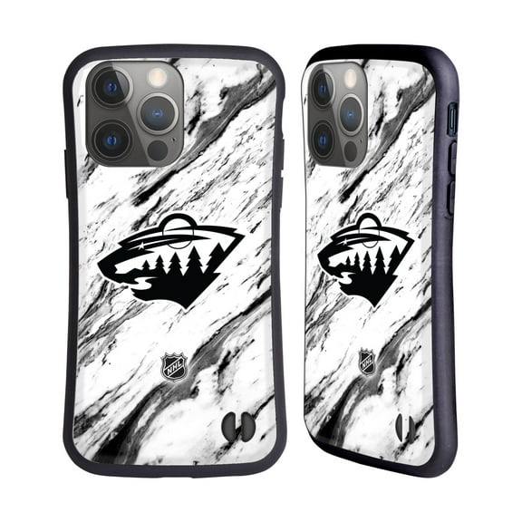 Head Case Designs Officially Licensed NHL Minnesota Wild Marble Hybrid Case Compatible with Apple iPhone 14 Pro